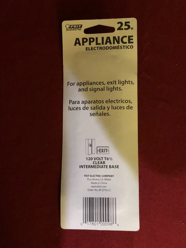 FEIT ELECTRIC 25 Watt T6.5 Clear Tubular Appliance Light Bulb Intermediate Base - Image 2 of 2