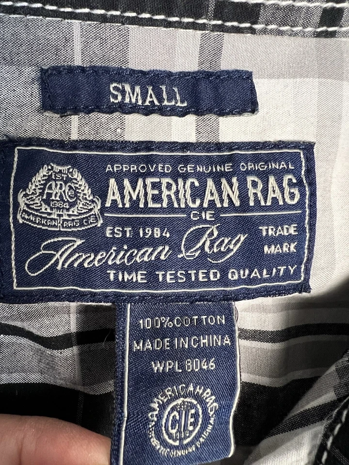 Camisa masculina de algodão American Rag manga longa botão preto/branco tamanho pequeno - Imagem 3 de 4