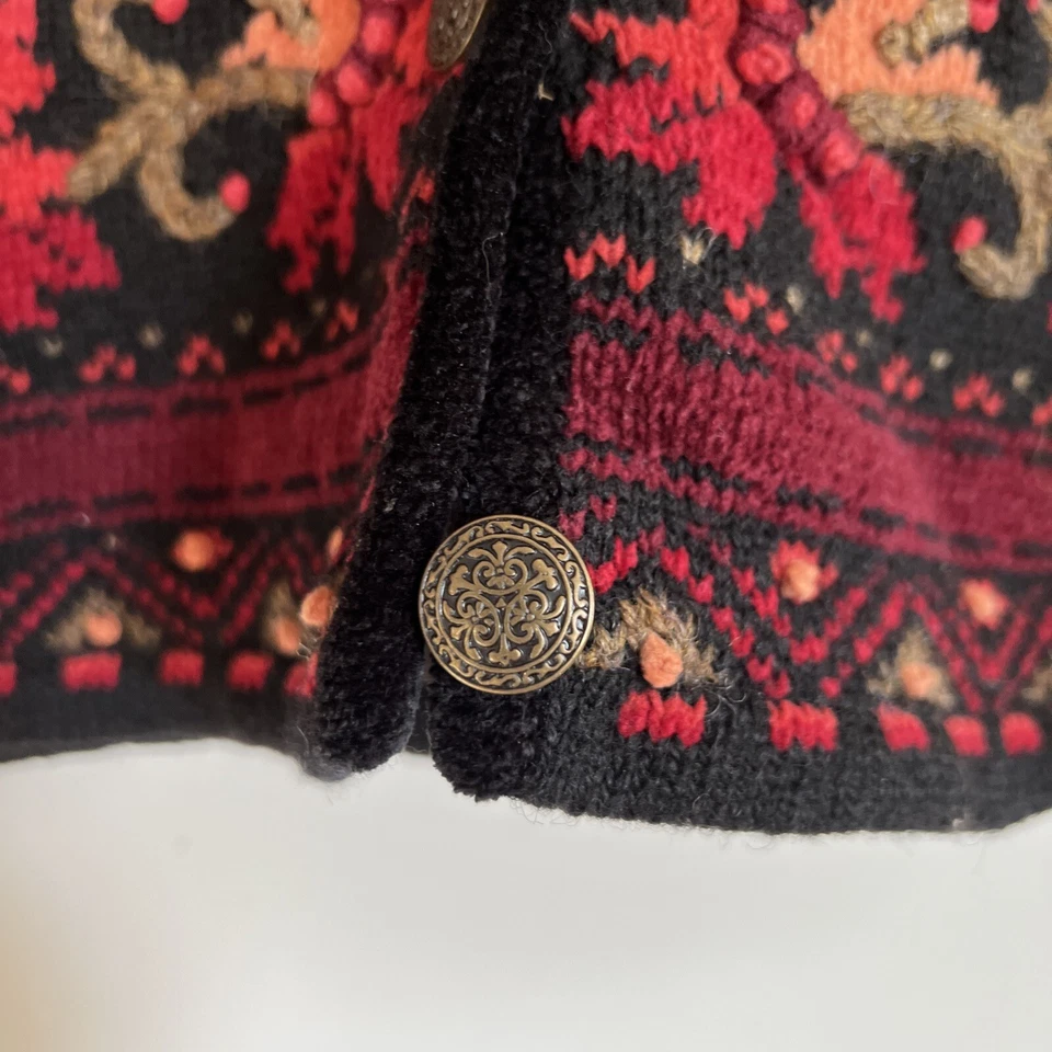 ICELANDIC дизайн Sz S свитер/куртка красный шерсти смесь Nordic кардиган вышитый - Изображение 2 из 4