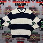 Vintage Polo Ralph Lauren Sweater Men's Cable Knit Crewneck Large Striped B8