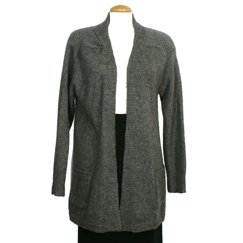 Eileen Fisher Ash Gray Lofty Wool Alpaca Silk High Low Straight Cardigan L