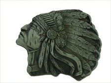 Indian Head Belt Buckle Chief Headdress Native American Silver Metal Antiqued