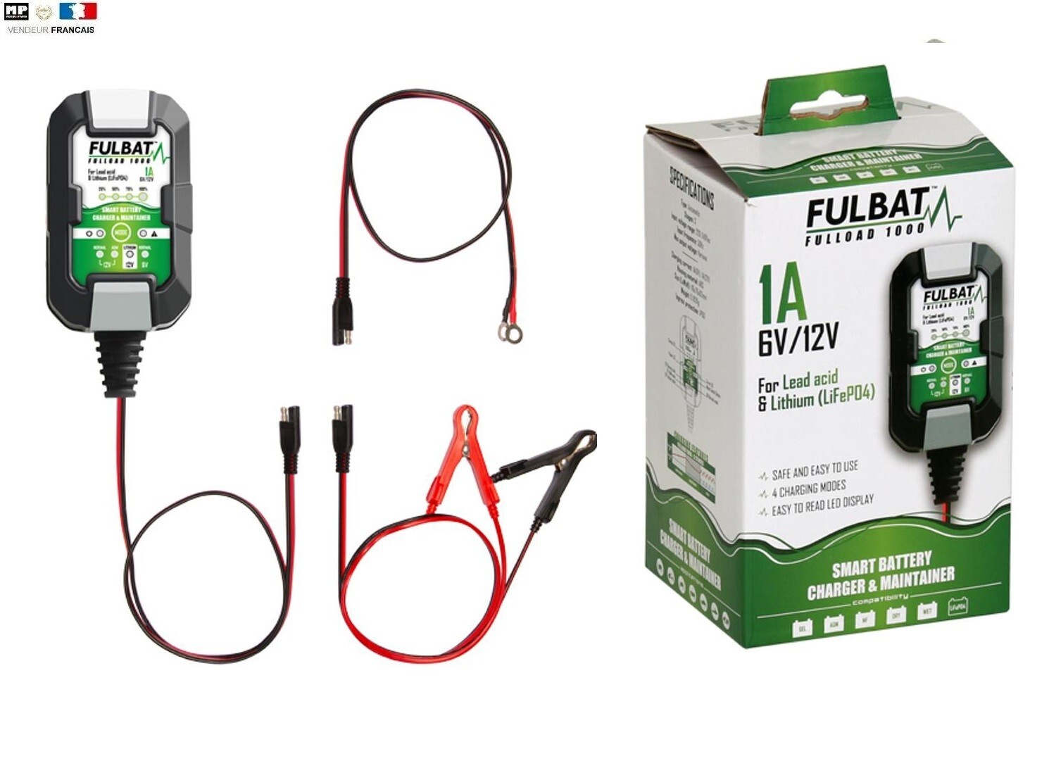 Chargeur intelligent FULBAT FULLOAD 1000 automatique 6V 12V avec maintien de charge