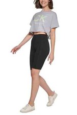 NWT Calvin Klein Women's Sz M Cropped Logo Short Sleeves Crew Neck T-Shirt Top