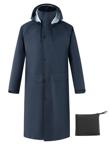 Men Black Waterproof Raincoat Long Rain Jacket Outdoor Trench Jacket Hooded - Picture 4 of 37