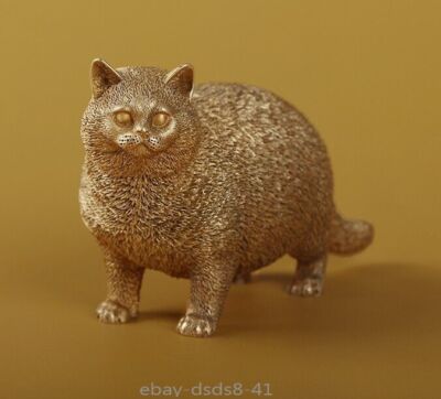 Brass Fat Cat Statue Cute Pet Animal Home Decor
