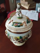 Beau Pot Couvert En Faïence Capodimonte Italie Vintage 