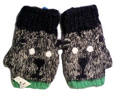 Snow Day Kids Knit Flip-Top Mittens One Size Bear Heart NWT