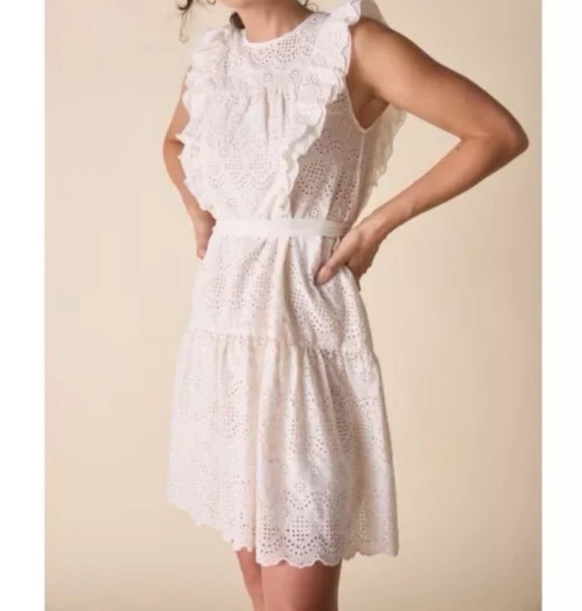 St Roche NWT Elysian Eyelet Ruffle Mini Dress Women's 0 in Cream Belted  Waist | eBay