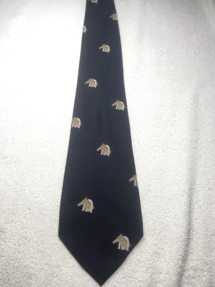 CORBATA VINTAGE HOMBRE AZUL MARINO CON CABALLOS CON 100 CORONAS 4,25 X 61 Foto 2 de 3