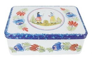 Thad Quimper Tin Metal Cookie Box With Attached Lid Made Massilly France Ebay