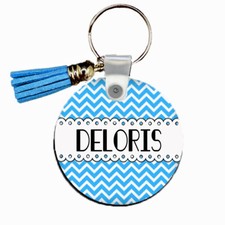 2 Sided Blue Chevron Pattern Personalized Keyring Key Chain ANY NAME Handcrafted