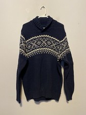 Old Navy Men's Large Shawl Neck Navy/White Fair Isle Wool Blend Pullover