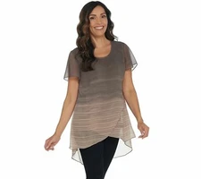 New H by Halston PXS Ombre' Printed Chiffon Overlay Short Sleeves Iron QVC 3052