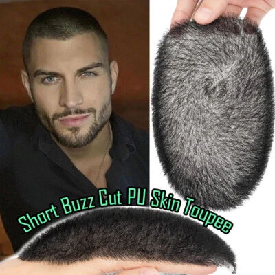 ELAILITE Echthaar Toupet für Männer Haarteil Herrenperücke Herren PU Skin Haarsystem Kurz