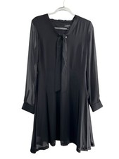 Liz Claiborne Black Long Sleeve Sheer Bow Tie Career Dress 6 Old Money Retro