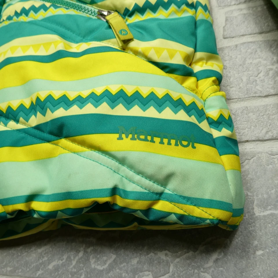 Marmot Jacket Youth Girls Large Green Yellow Insulated Parka Coat Zip Pockets - Image 2 of 4