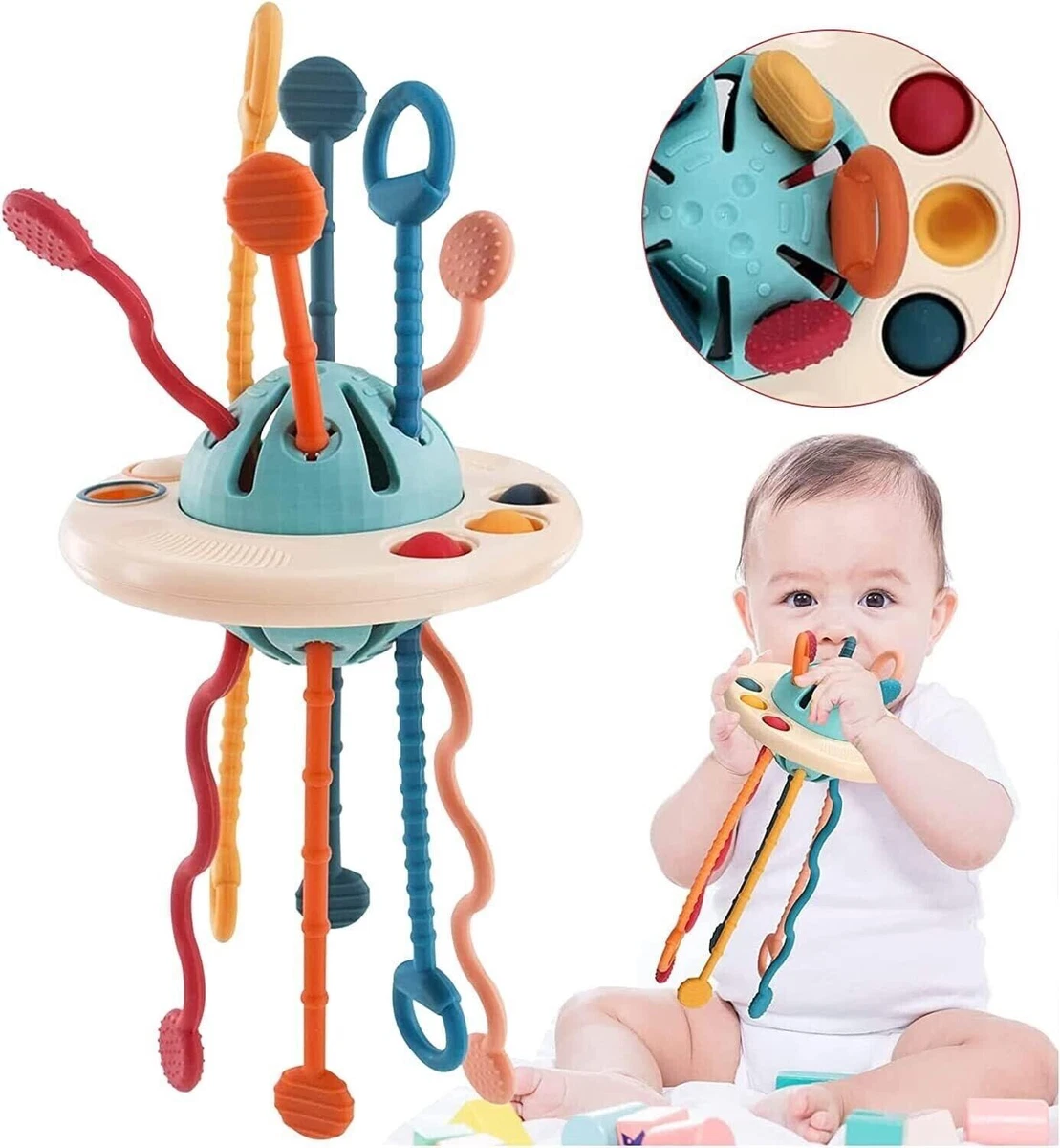 Baby Toddler UFO Silicone Pull String Toys Birthday Gift Activity