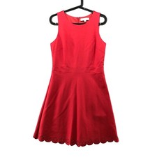 Loft Sleeveless Dress Size 4 Red A-Line Knee Length Scallop Hem Ponte Stretch