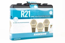 Samson R21 Dynamic Vocal Microphone 3-Pack Mics with Case & Clips MINT V28