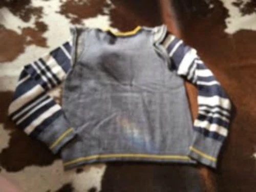 Pre-owned CATIMINI Angora Blend Gray Sweater Crochet Flower Detail Striped SZ 4 - Image 4 of 4