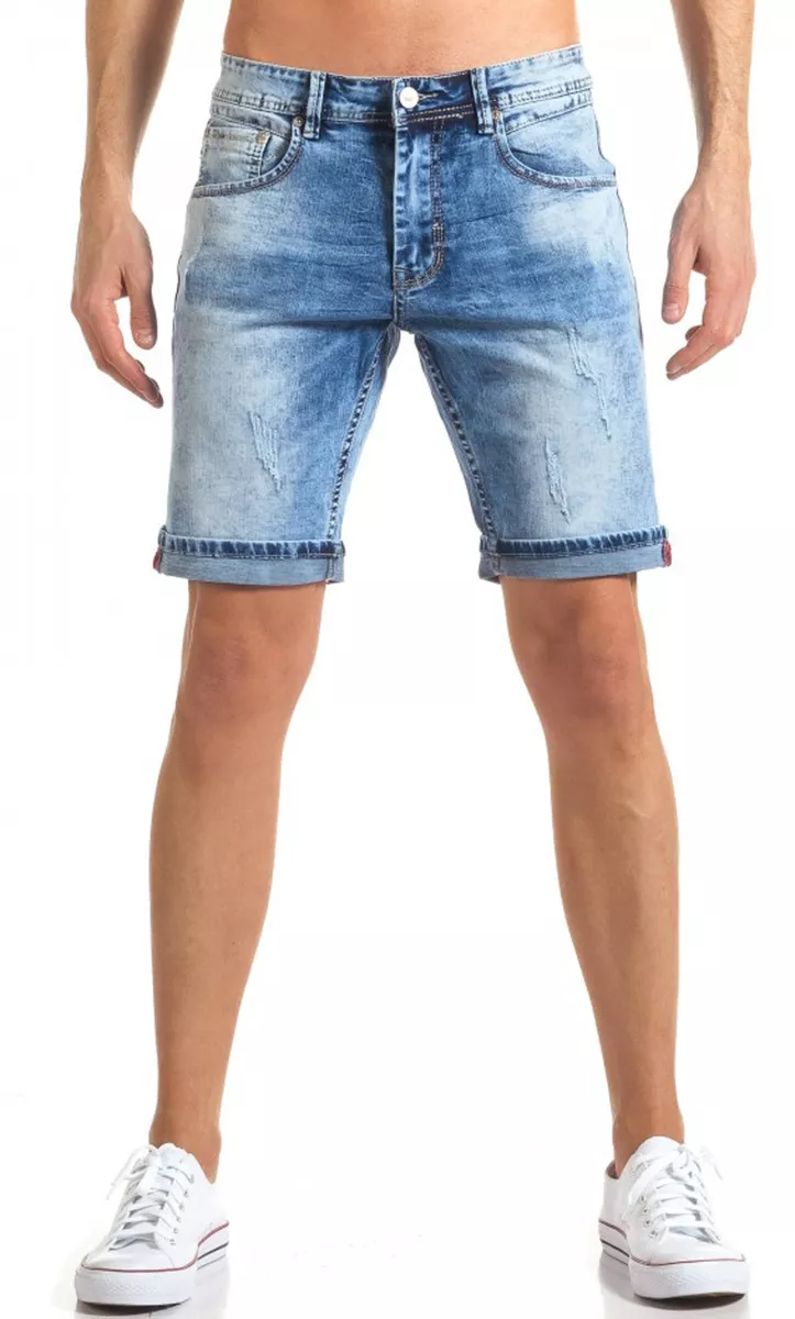 MENS DIAMOND BLUE LIGHT DENIM BERMUDA SHORT JEANS SHORTS SLIM FIT