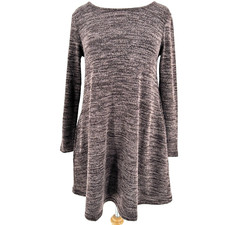 Aryeh Knit Mini Dress Small Brown Heathered Boat Neck Long Sleeve A Line Pockets