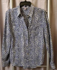 Juicy Couture Blue Leopard Print Long Sleeve Button Down shirt SMALL