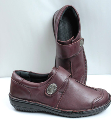 Spring Step Leather Loafers Shoes Women 37 US 6 Self Fasteners Burgundy Comfort