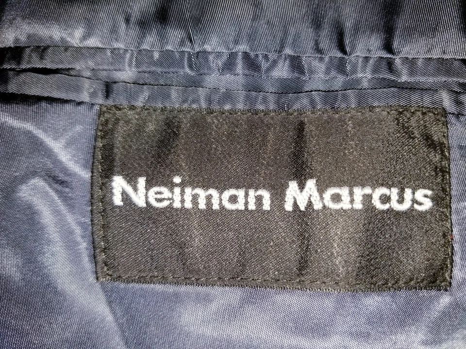 复古 44R Neiman Marcus 蓝色条纹双排扣法兰绒西装外套运动夹克 — 第 3/4 张图片