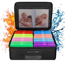 Fireproof Photo Storage Box 16 Inner 4x6 Inch Cases Lock Collapsible