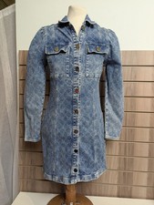 New Look Heavy Denim Dress Ladies Festival Retro Geo Faint Print Summer UK 12 