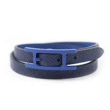 HERMES Bi Api Double Tour Blue Hardware Bracelet Leather Navy T4 Comes with Box