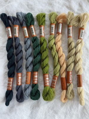 DMC Laine Medicis Wool Embroidery Floss blue green 9 pc lot France vintage NEW