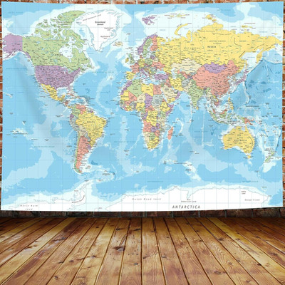 World Map Tapestry Wall Hanging, Map of the World with National Educational Wall