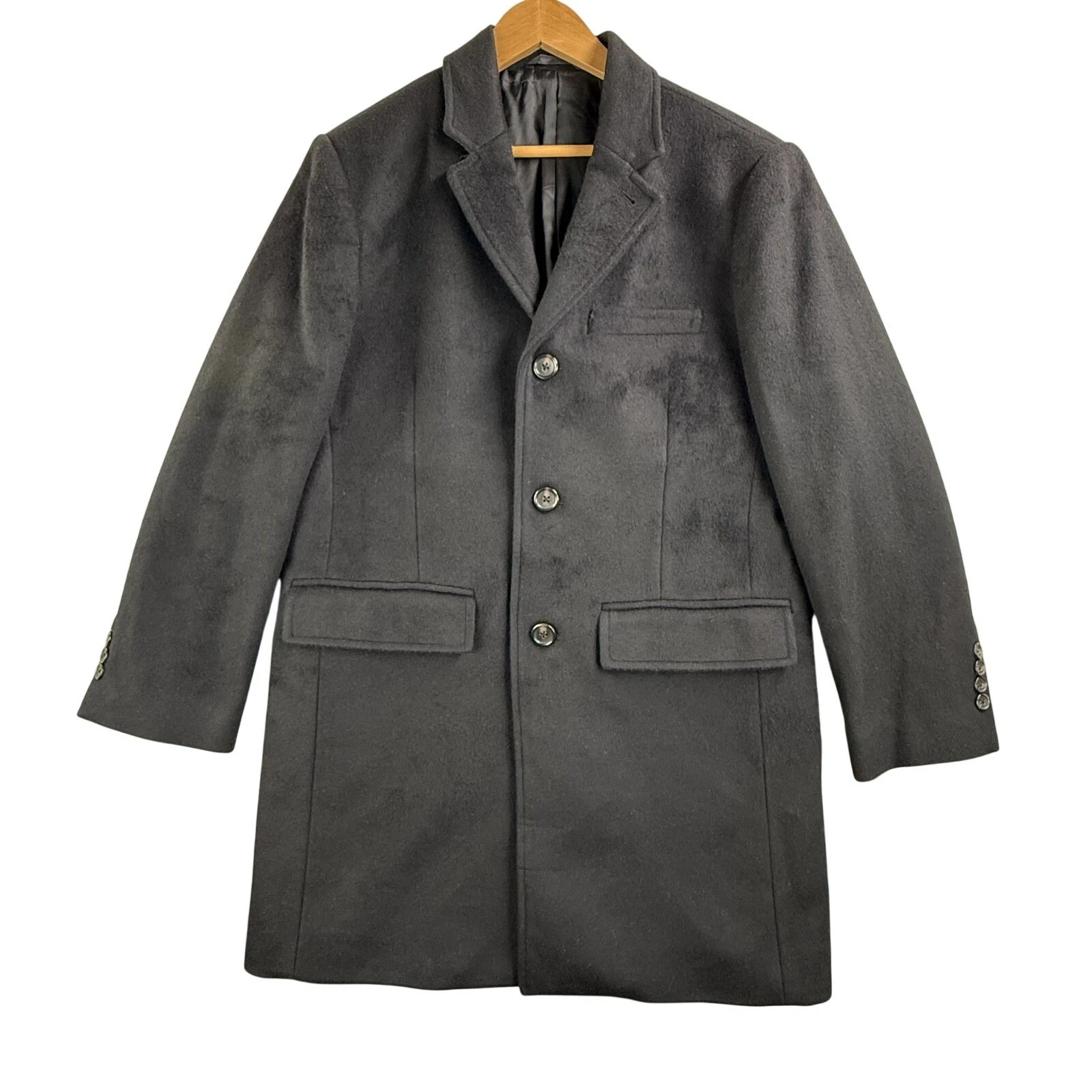 Peter Manning Coat Mens 2XL Black Wool Cashmere Overcoat Lined Classic image 1