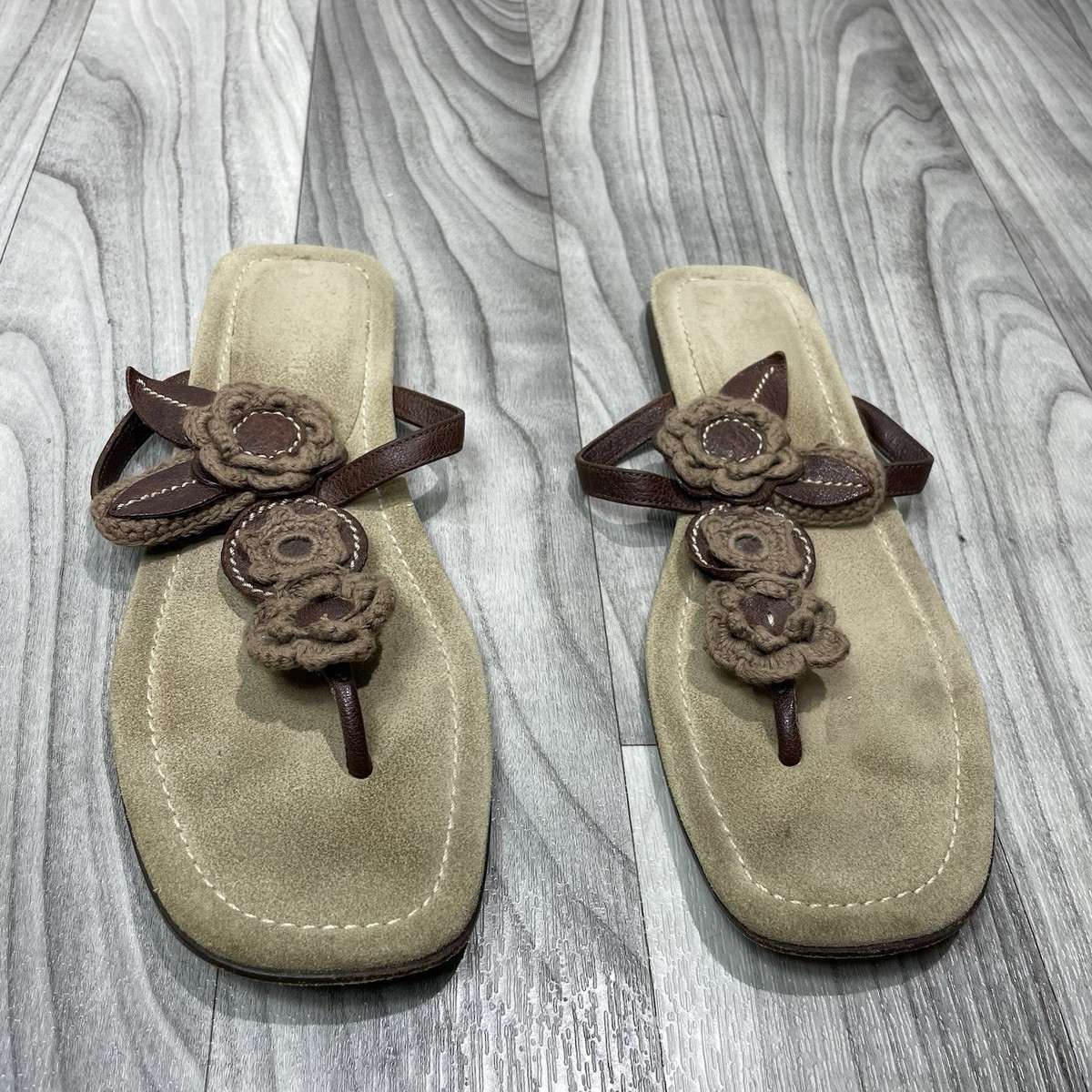 Vintage Miu Miu Floral Appliqué Sandals Womens EU 39 / US 9 Brown