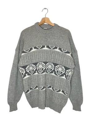 Vintage Danish Shetland Wollpullover von Af Vinden Grau Nordic Sweater Herren L / XL