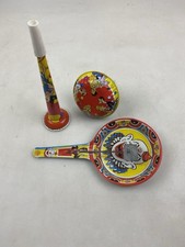 3 Vintage Tin Litho Clown Toy Noisemaker - Kirchhof Mfg. US Metal Toy
