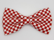 Red Checkerboard Bow Tie, Red  White Checks, Retro Weddings, Pre-tied Bow tie