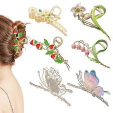 6 Pcs Hair Claw Clips for Women 4.3 Inch Large Strong Butterfly Flower Claw