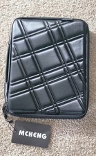 MCHENG Black Synthetic Leather Tablet Sleeve Pouch with Mesh Pockets and Strap