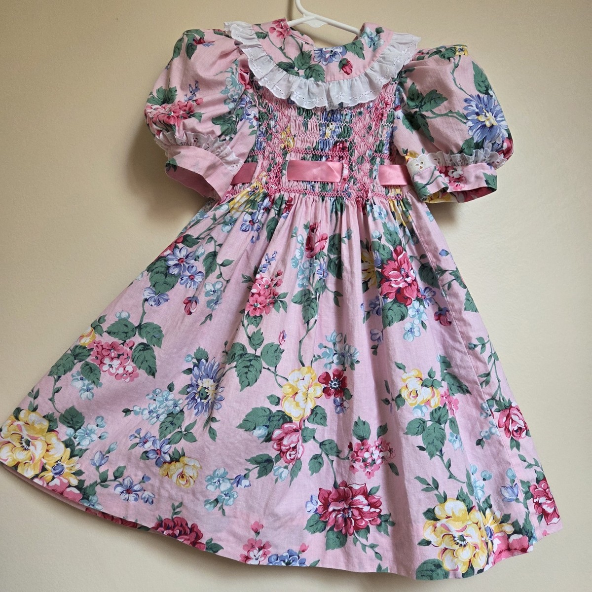 Retro Dress Girls Pink Easter Dress Vintage Polly Flinders Girls Pink  Floral Smocked Fancy Spring