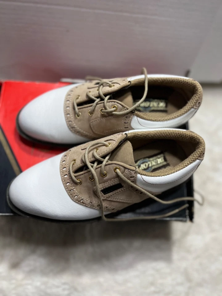 Кожаные и синтетические туфли для гольфа Dunlop размер 7 бежевые/белые - Изображение 4 из 4