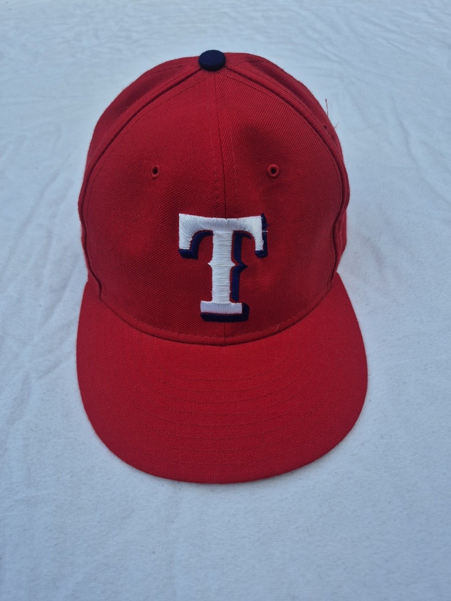 VTG New Era Red Texas Rangers Logo Hat 5950 Pro Model 7 3/8 Wool