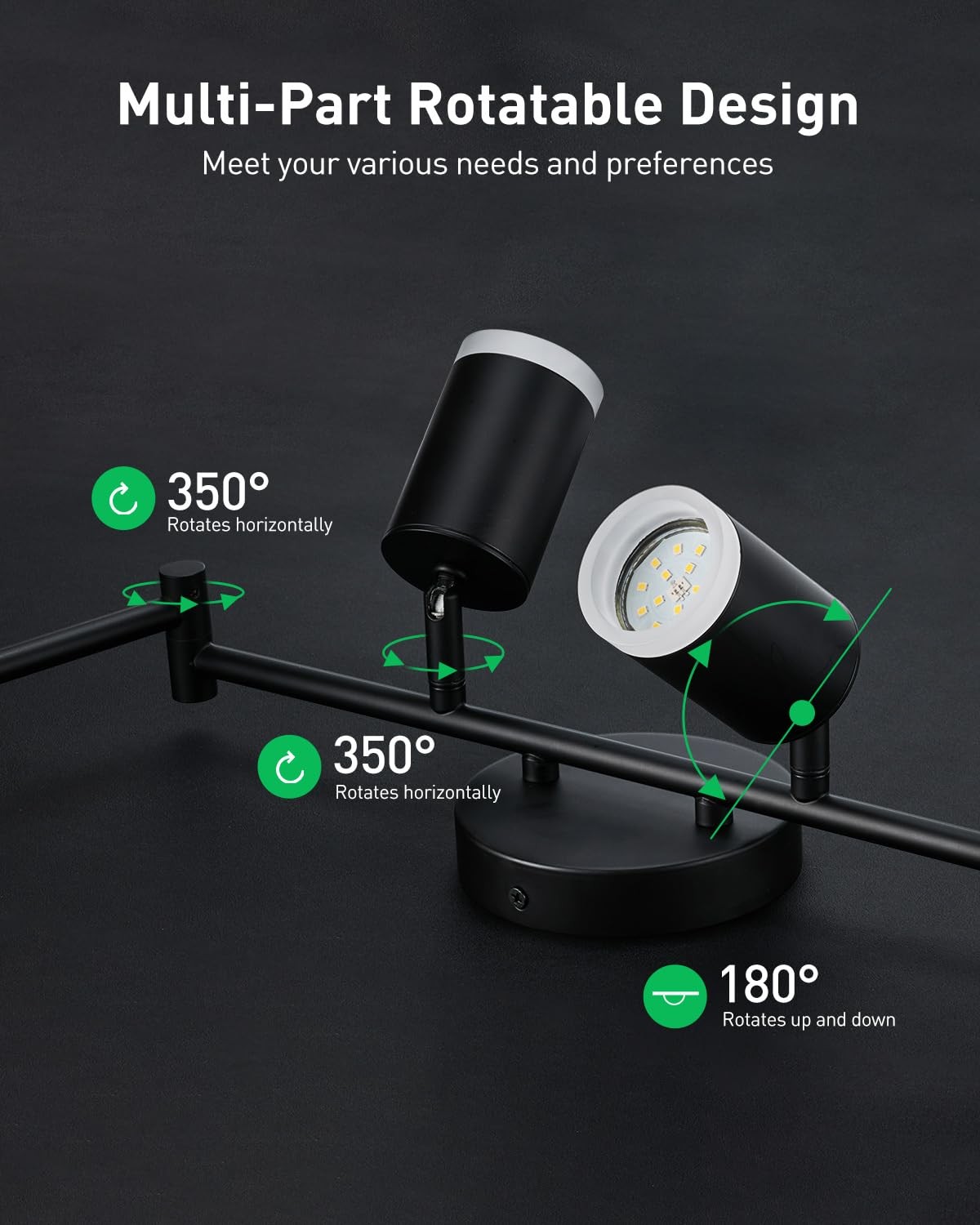 Bojim 6 Light Black Track Lighting Kit, Modern LED Track Lighting Fixtures Ce...