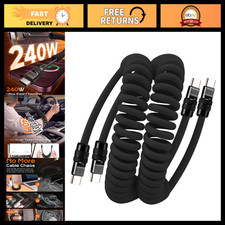 Coiled USB C Cable 240H Sag-Free Charging, 2 Pack, Durable Fast Charging - Black