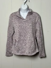 Kyodan Women’s Marled Knit Pullover Maroon and Cream Kangaroo Pocket Size M