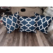 Set of 3 Navy Blue White Quatrefoil Throw Pillows Decorative Accent Square