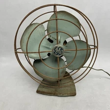 Vintage General Electric 12” Table Top Fan Light Blue Aqua, White Color Petina